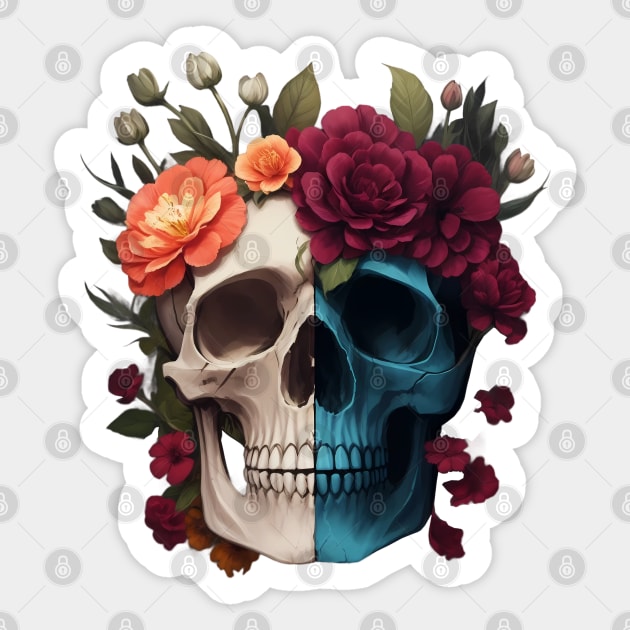 Floral skull Sticker by PrintSoulDesigns